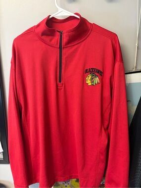 NHL Red Quarter-Zip Blackhawks Pullover with Chest Logo